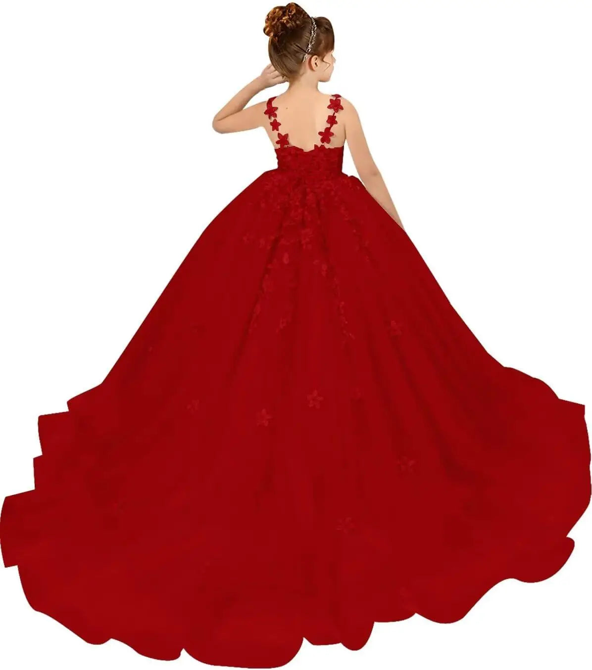 Tulle Flower Girl Dresses for Wedding Floral Appliques Princess Pageant Dress Girls Birthday Party Ball Gown