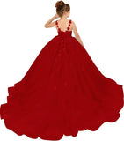 Tulle Flower Girl Dresses for Wedding Floral Appliques Princess Pageant Dress Girls Birthday Party Ball Gown