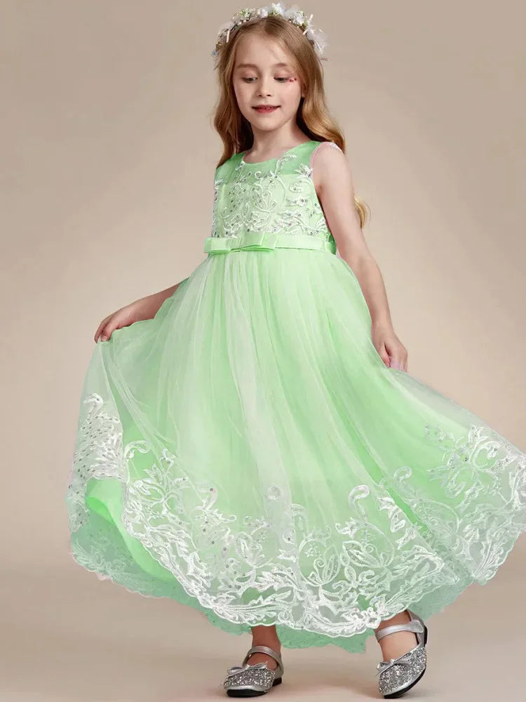 Pink Sequin White Appliques With Bow Sleeveless For Wedding Birthday Party Holy Communion Gowns Flower Girl Dresses