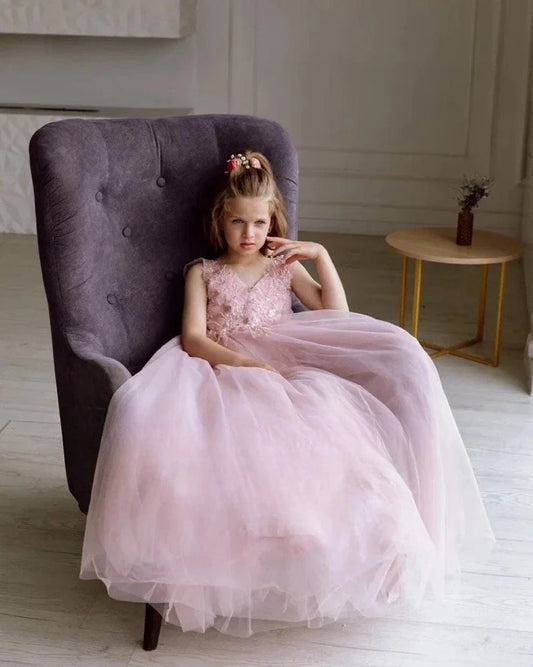 Princess flower girl dress Pink dress for baby Junior bridesmaid dresses Tulle Tutu Lace Long dress girl dresses for weddings