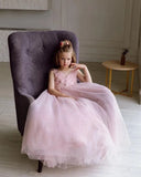 Vestido de princesa para niña de las flores, vestido rosa para bebé, vestidos de dama de honor junior, vestido largo de tul con tutú y encaje, vestidos de niña para bodas 