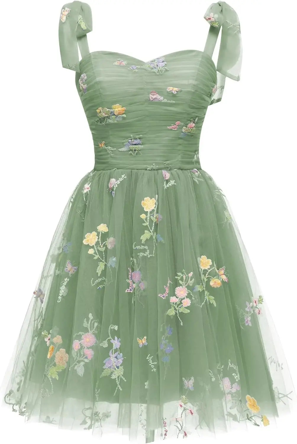 Vestidos cortos de fiesta para adolescentes con bordado de flores, tul, tirantes finos, largo hasta la rodilla, con margaritas y estampado floral. 