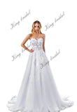 Benutzerdefinierte Blumenspitze Brautkleid A-Linie Tüll 3D Spitze Brautkleid Off the Shoulder Korsett Brautkleider Benutzerdefinierte Brautkleider 