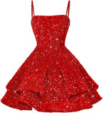 Kurze Pailletten-Heimkehrkleider für Teenager 2025, glitzernde Spaghettiträger, Sweet 16-Abschlussball-Cocktailkleid, Ballkleid, Partykleider 