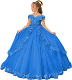 Vestido de tul para niña de las flores, para boda, con hombros descubiertos, para desfile, con flores 3D, estilo princesa, para fiesta 