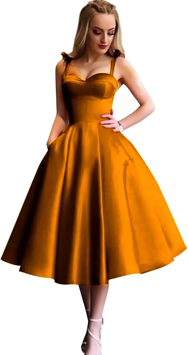 Damen Spaghettiträger Kurzes Satin Ballkleid Homecoming Kleid Sweetheart A-Linie Ballkleid Cocktailkleid mit Tasche 