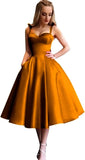Damen Spaghettiträger Kurzes Satin Ballkleid Homecoming Kleid Sweetheart A-Linie Ballkleid Cocktailkleid mit Tasche 