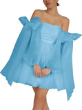 Vestidos de fiesta de organza con hombros descubiertos y lazo, de manga larga, para graduación, de corte A, formales, para cóctel o fiesta. 
