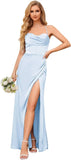 Cowl Neck Satin Bridesmaid Dresses for Women Mermaid Corset Prom Dress Long Formal Evening Gown with Slit Wedding Party Gowns