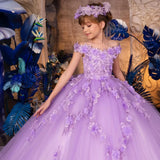 Prom Banquet Princess Gowns Customized Flower Girl Dress Lavender Floral Embroidery Appliques Sleeveless For Wedding Birthday