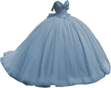 Off Shoulder Beaded Quinceanera Dresses Glitter Tulle Prom Dress Butterfly Appliques Sweet 16 Dresses with Bow