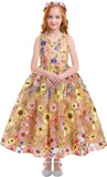 Floral Embroidered Tulle Dress Girls Sleeveless Birthday Wedding Pageant Party Formal Long Tutu Dresses princess dress
