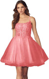 Kurzes Homecoming-Kleid mit Spitzenapplikationen aus Tüll für Teenager mit Spaghettiträgern, Cocktail-, Abschlussball- und Partykleider 