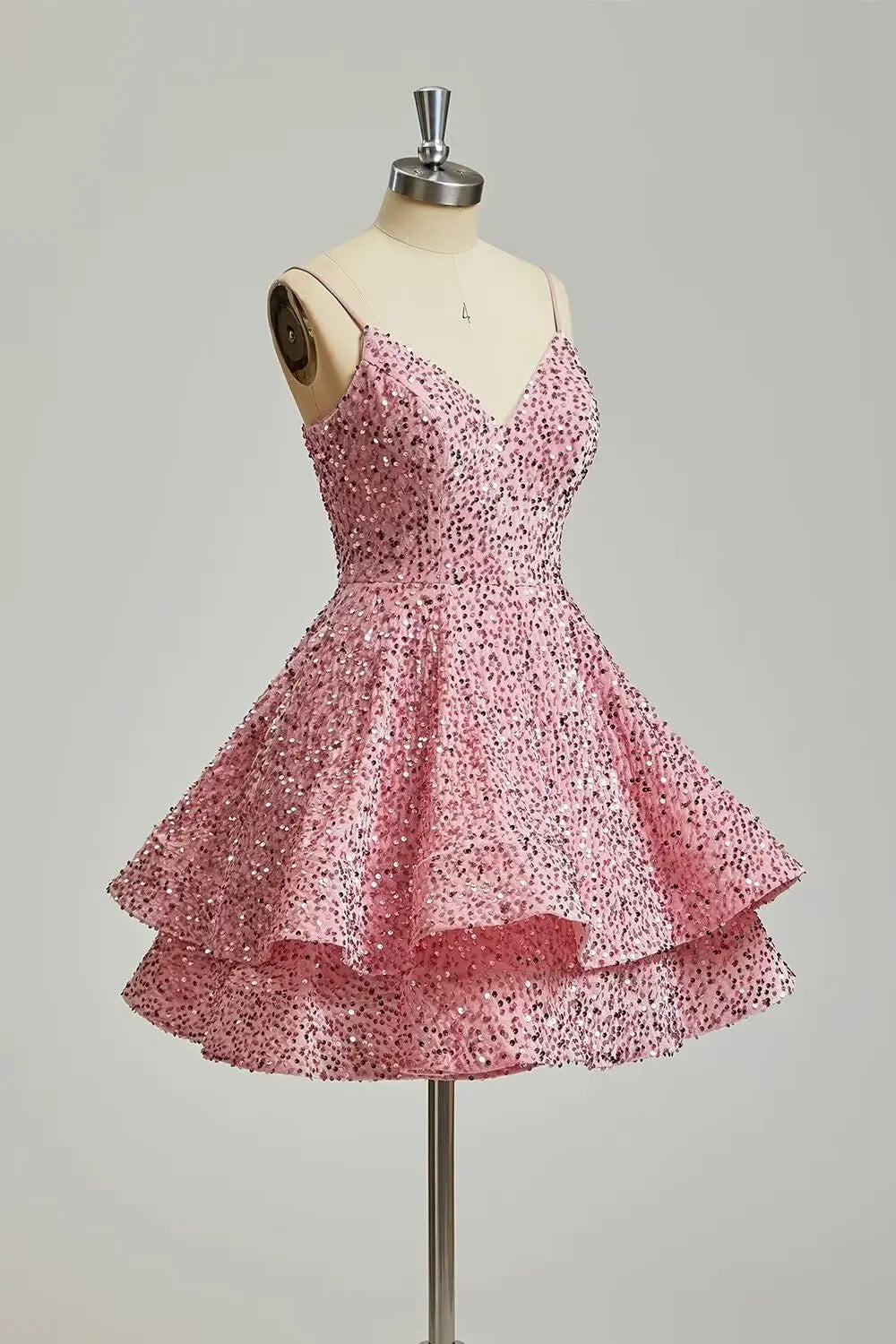 Sparkly Sequin Homecoming Dresses for Teens 2025 Short V Neck A Line Tiered Mini Formal Prom Cocktail Gown Above Knee Club Dress