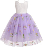 Vestido de niña de las flores, princesa, sin mangas, floral, bordado, para verano, boda, desfile, cumpleaños, tutú, vestido de tul 