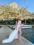 Sheer boudoir long bridal robe. Wedding night sexy bride nightgown. Lace and tulle maternity photoshoot robe.
