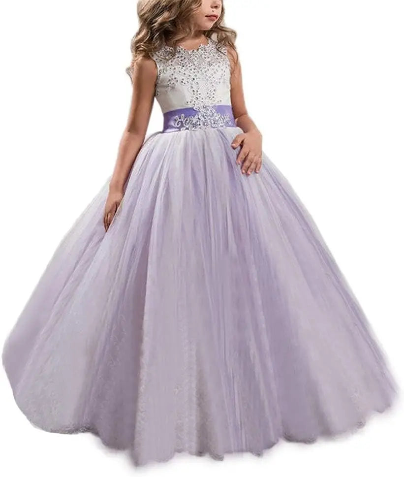 Princess Lilac Long Girls Pageant Dresses Kids Prom Puffy Tulle Ball Gown flower girl dress girls dresses for party and wedding