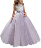 Princess Lilac Long Girls Pageant Dresses Kids Prom Puffy Tulle Ball Gown flower girl dress girls dresses for party and wedding