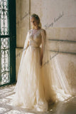 A-line wedding dresses cape sleeves Champagne ball gown wedding dress Princess bridal gown  Romantic two-piece bridal