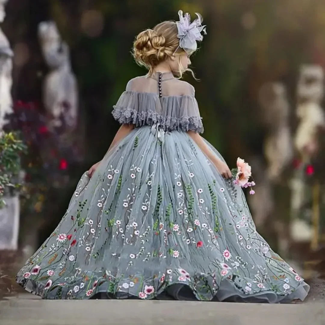 Flower Lace Appliques Girl Birthday Ball Gown First Holy Communion Gown Customized Lovely Flower Girl Dresses for Wedding