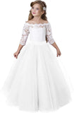 Blumenmädchenkleid Langarm Kinder Weiß Spitze Kinder Festzug Party Weihnachten Ballkleid Erstkommunion Kleider 