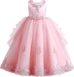 Blumenmädchenkleid Prinzessin Puffy Tüllkleider Brautjungfer Hochzeit Kommunion Geburtstagsfeier Festzug Maxi Ballkleid für Kinder