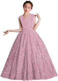 Vestidos de desfile con lentejuelas y cuello en V para niñas, vestidos de baile brillantes para niñas de las flores, vestidos de princesa para niñas pequeñas, vestido de comunión 