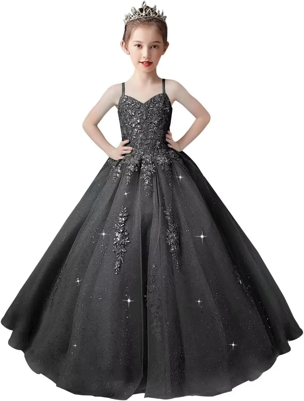 Lace Applique Tulle Pageant Gowns for Girls Ball Gown Flower Girl Dress Princess Toddler Kids Prom Pageant   Dress