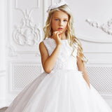 Birthday Party Prom Banquet Princess Gowns Flower Girl Dresses White Embroidery Appliques With Trailing Sleeveless For Wedding