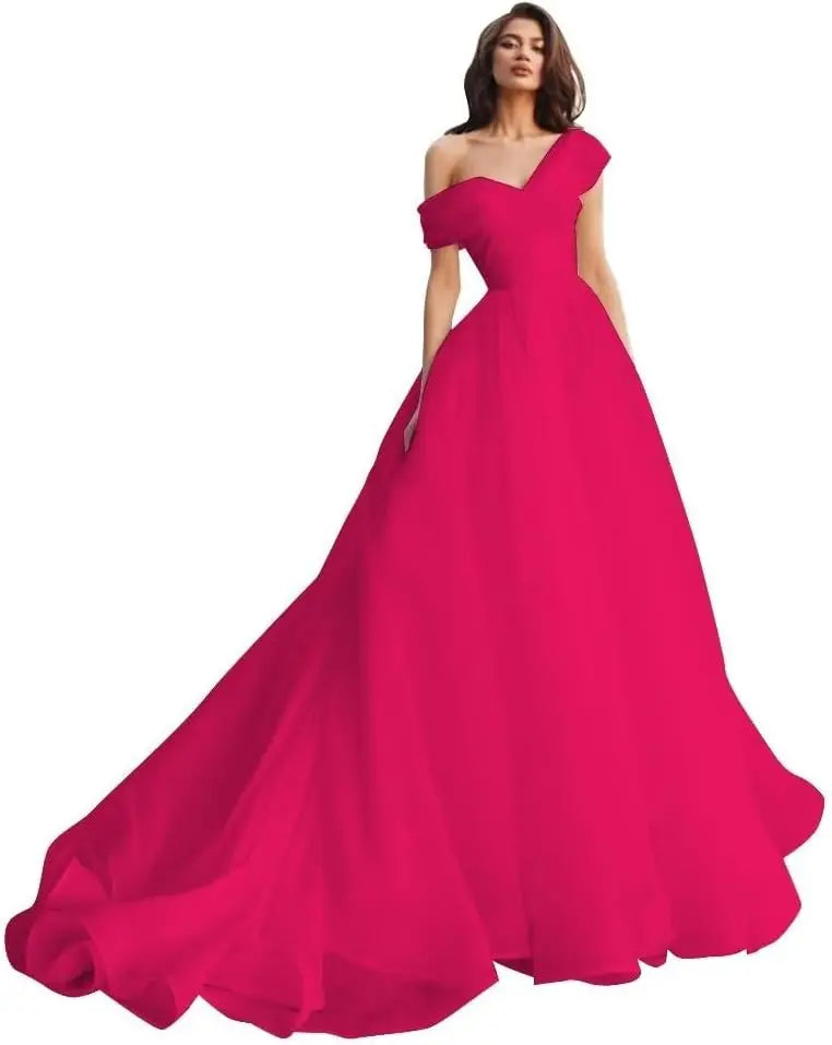 Custom made One Shoulder Tulle Prom Dresses Long Quinceanera Dress Ball Gown Organza Puffy Wedding Dress for Bride Bridal Gowns