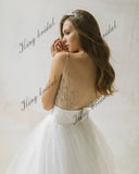 Vestido de novia de tul bordado, vestido de novia bohemio, vestido de novia de dos piezas, vestido de novia sencillo 