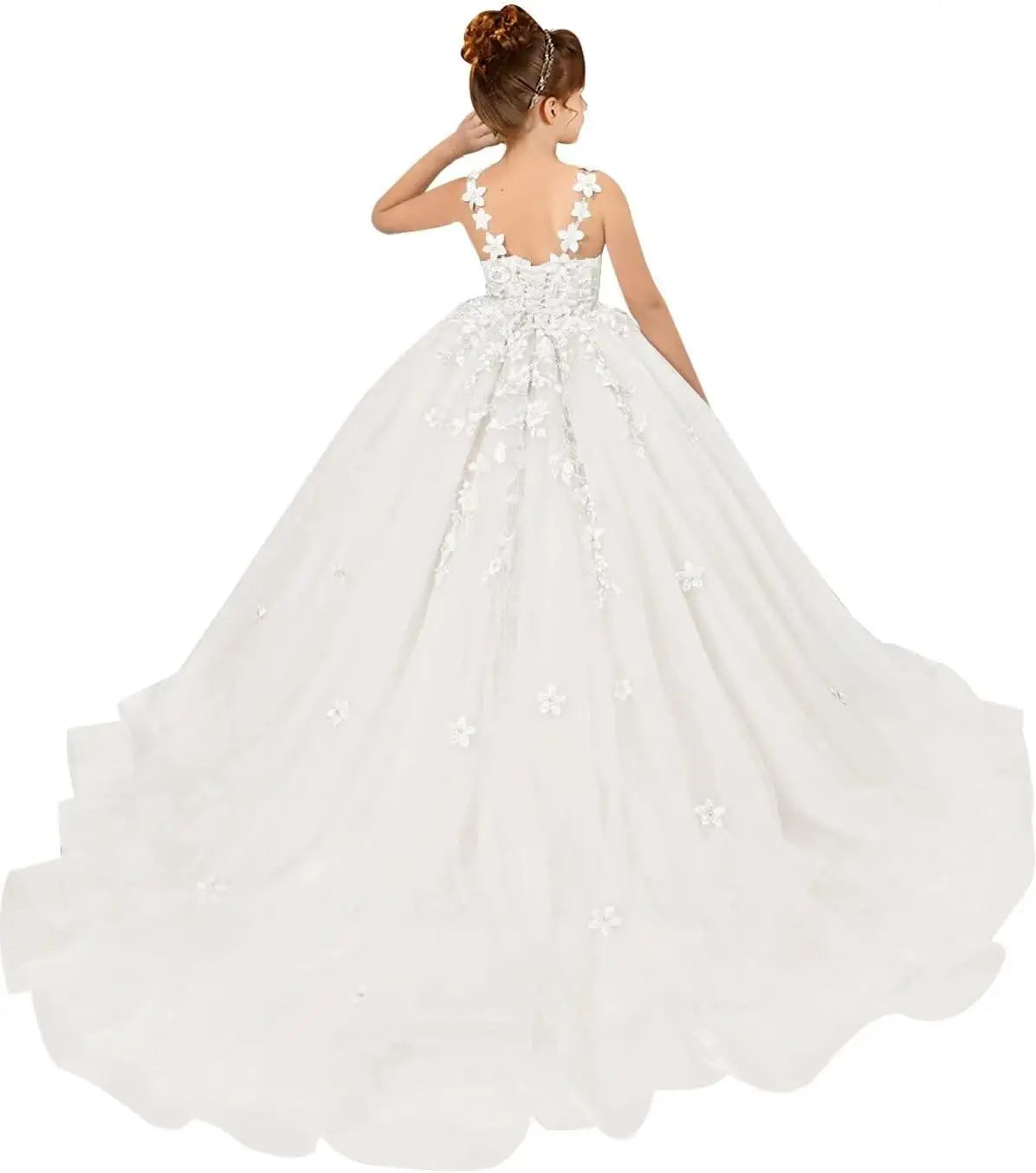 Tulle Flower Girl Dresses for Wedding Floral Appliques Princess Pageant Dress Girls Birthday Party Ball Gown