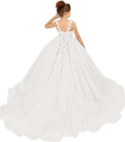 Tulle Flower Girl Dresses for Wedding Floral Appliques Princess Pageant Dress Girls Birthday Party Ball Gown