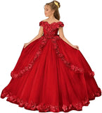 Vestido de tul para niña de las flores, para boda, con hombros descubiertos, para desfile, con flores 3D, estilo princesa, para fiesta 