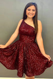Vestido de fiesta corto con lentejuelas y un hombro brillante para mujeres y niñas. 