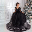 Apliques de encaje de tul de longitud completa para niña, vestido de fiesta de cumpleaños para niña, vestidos de primera comunión, vestidos negros para niña de las flores para boda 