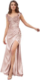 Elegant Satin Prom Dresses for Women Long 2025 3D Flower Lace Applique Off Shoulder Formal Evening Wedding Party Gown with Slit