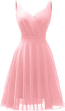 Dressever Sommer-Cocktailkleid mit V-Ausschnitt, verstellbaren Spaghettiträgern, Chiffon, Sommerkleid, Partykleider, kurzes Ballkleid 