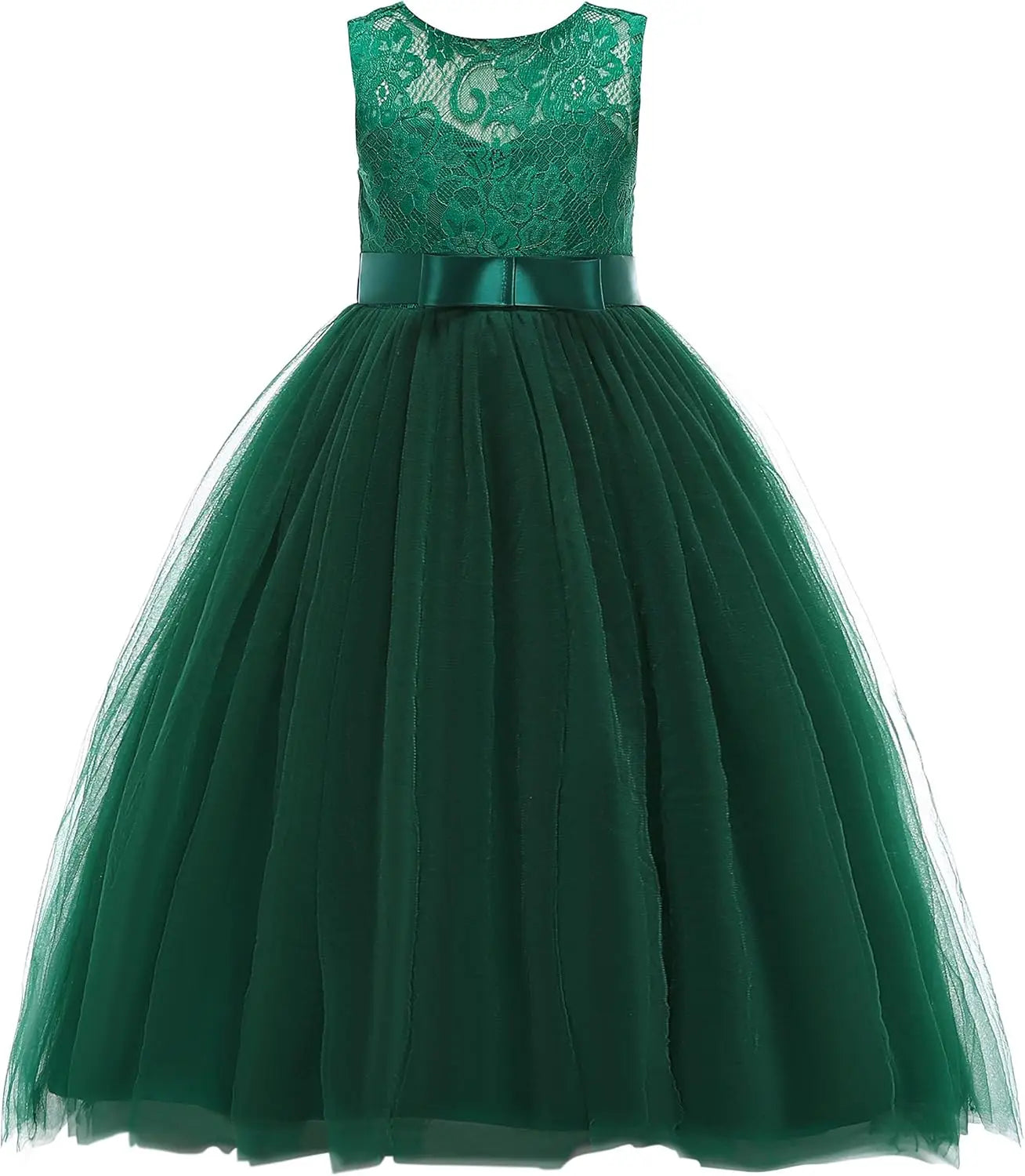 Vestido de dama de honor de encaje para niñas de flores, elegante vestido de princesa de tul largo de línea A, vestido de fiesta de boda para desfile 