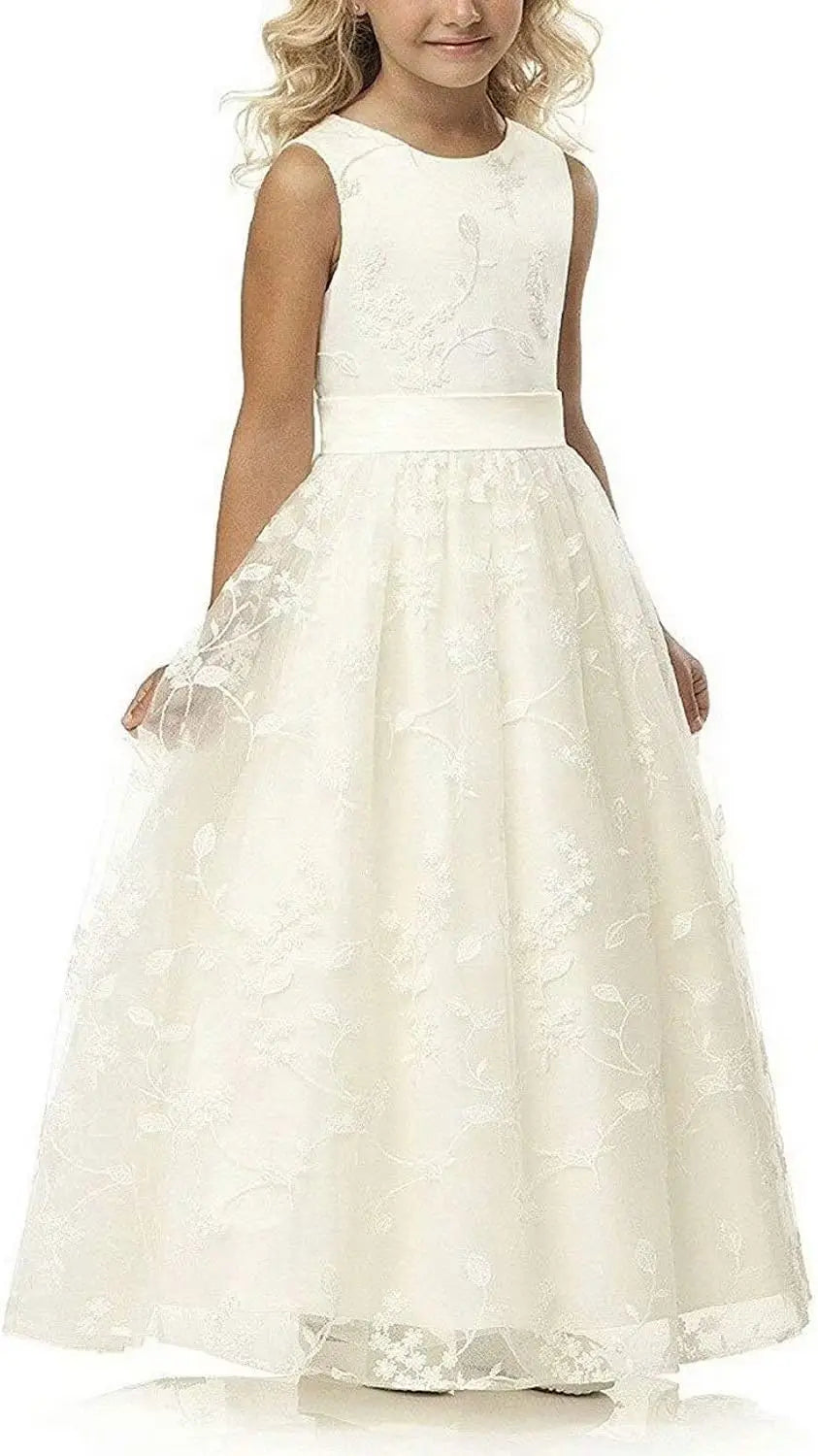 A line Wedding Pageant Lace Flower Girl Dress with Belt 2-12 Year Old baby girl dress  elegant dress women for wedding