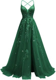 Tüll-Spitzen-Applikationen, Ballkleid, langes Ballkleid für Damen, Spaghettiträger, Korsett, rückenfreies Abendkleid 
