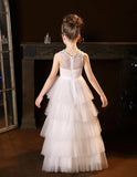 Vestidos de tul para niña de las flores para boda, vestido de encaje de primera comunión, vestidos de fiesta de desfile en capas para niñas 