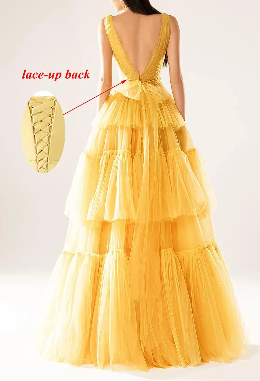 Vestidos de fiesta largos con escote en V doble para mujer, 2025, de tul escalonado, corte A, plisados, formales, para fiesta de noche. 