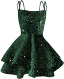 Hübsches, funkelndes Pailletten-Heimkehrkleid für Teenager, kurzes, gestuftes Ballkleid mit quadratischem Ausschnitt und A-Linie, Cocktail-Club-Partykleid 