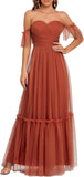 Women's Formal Dress Sweetheart Off-Shoulder Ruched Tulle Maxi Bridesmaid Dresses elegant dress women for wedding party