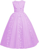 Vestidos de tul para niña de las flores para boda, vestido de primera comunión, vestido de dama de honor de encaje para niña, vestido de fiesta de desfile 
