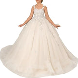 Blumenmädchenkleider für Hochzeit Spitze Prinzessin Erstkommunion Abendkleider Tüll Festzug Ballkleider Prinzessinnenkleid 