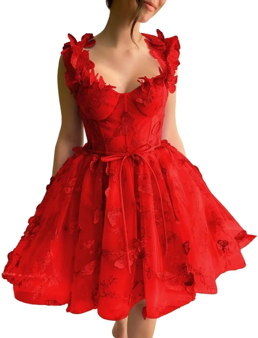 3D-Schmetterlings-Tüll-Heimkehrkleid für Teenager – A-Linie, kurz, Abschlussball, Cocktailkleid, Hochzeitsparty, Kleider mit Schnürung am Rücken 