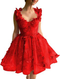 3D-Schmetterlings-Tüll-Heimkehrkleid für Teenager – A-Linie, kurz, Abschlussball, Cocktailkleid, Hochzeitsparty, Kleider mit Schnürung am Rücken 