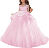 Vestido de niña de flores de tul con apliques de princesa, falda de tul abullonada, vestidos sin mangas para desfiles infantiles, vestidos de baile 
